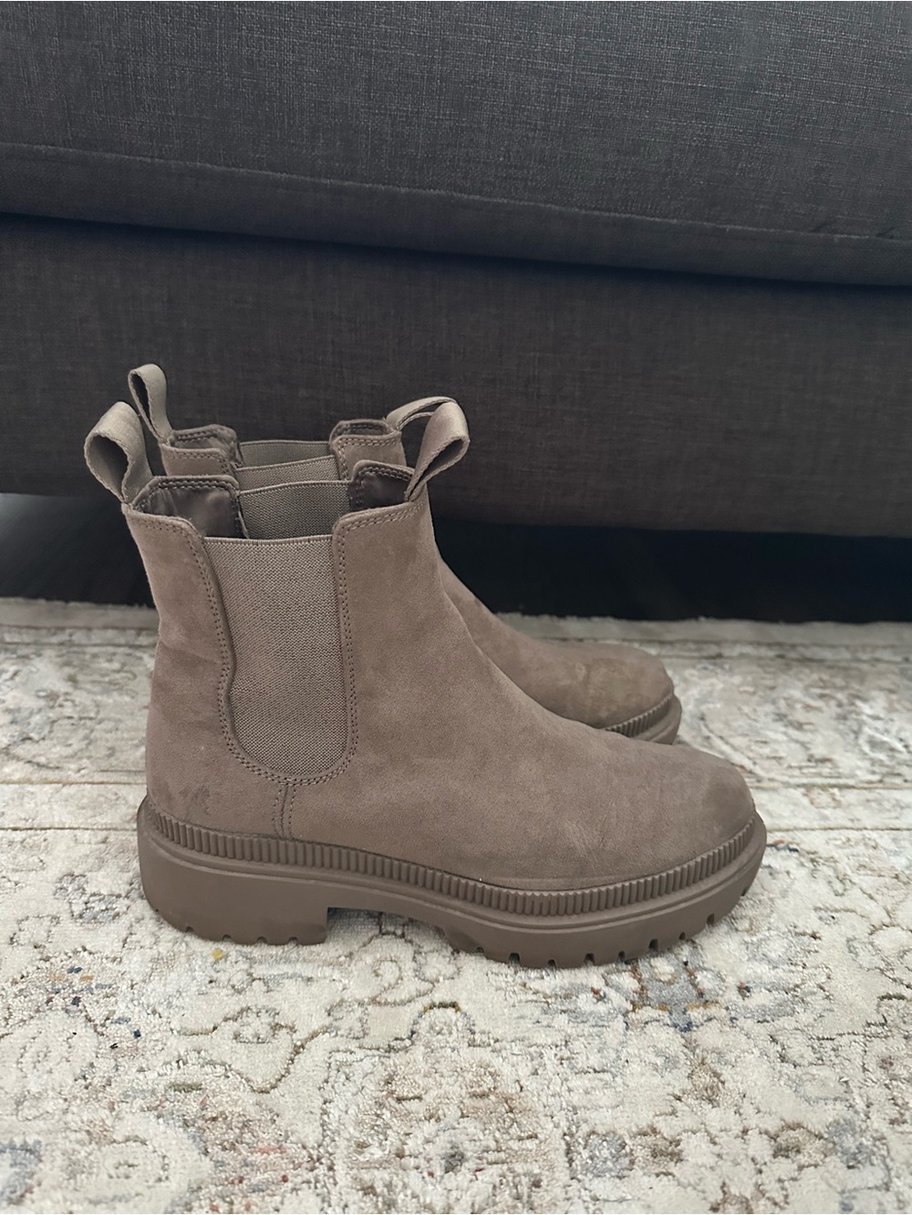 H&M Taupe Suede Chelsea Lug Ankle Boots